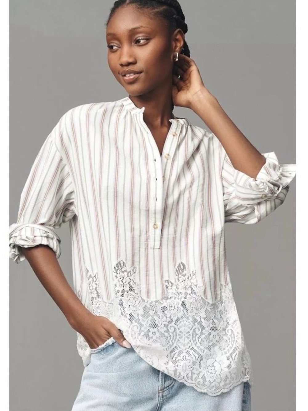 Anthropologie Pilcro Long Sleeve Lacey Tunic Top Size 2X NWT Preppy Popover